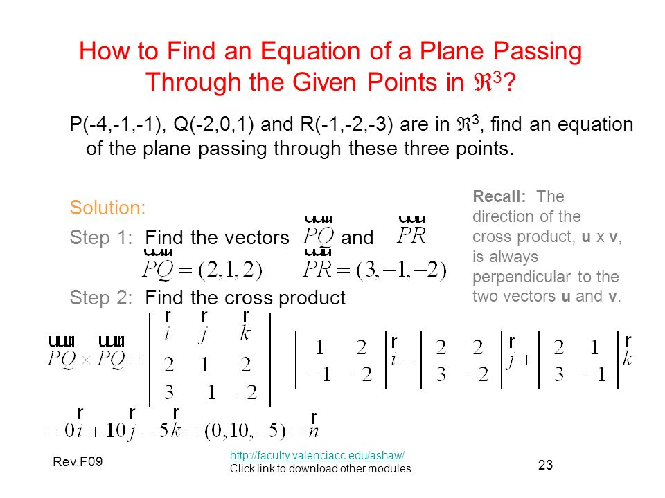 Equation Of A Plane From 3 Points Talkchannels 1 Mac 2103 Module 5 Vectors In 2 E And 3 Ii Ppt Download