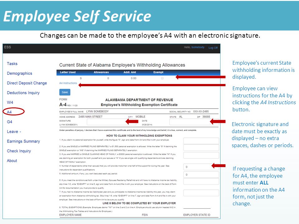 Changes can be made to the employee’s A4 with an electronic signature.