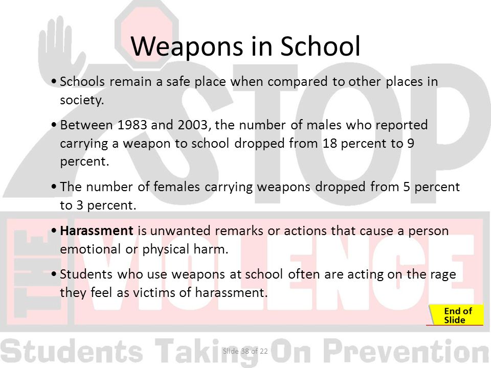Slide 38 of 22 Schools remain a safe place when compared to other places in society.