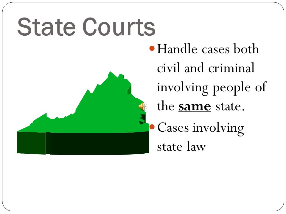 State Courts Handle (have jurisdiction over) cases involving state matters.