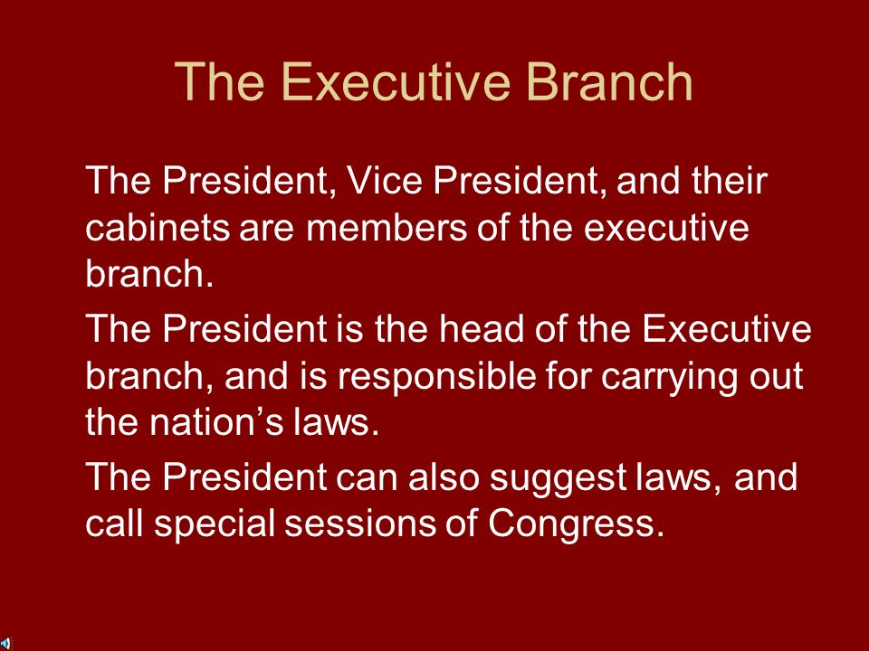 The Executive Branch Article II of the Constitution establishes the executive branch of the national government.