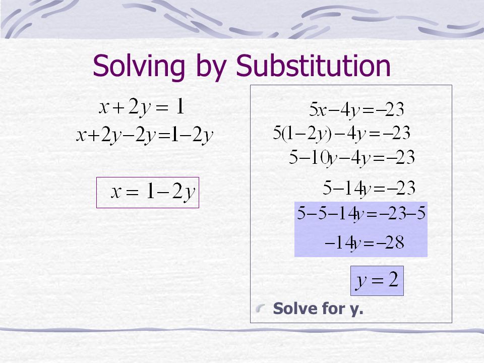 Solving by Substitution Use the distributive property and combine like terms.