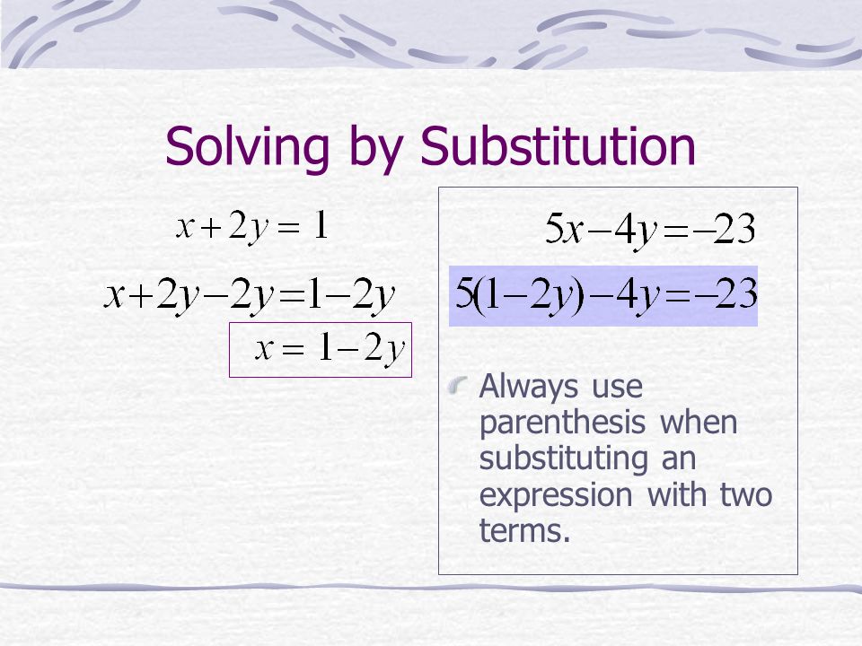 Solving the System Step 2: Substitute your answer into the other equation in column 2.