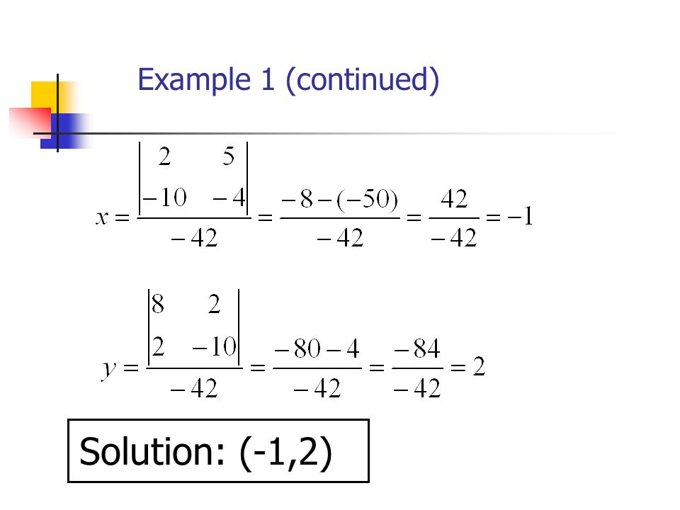 Solution: (-1,2) Example 1 (continued)