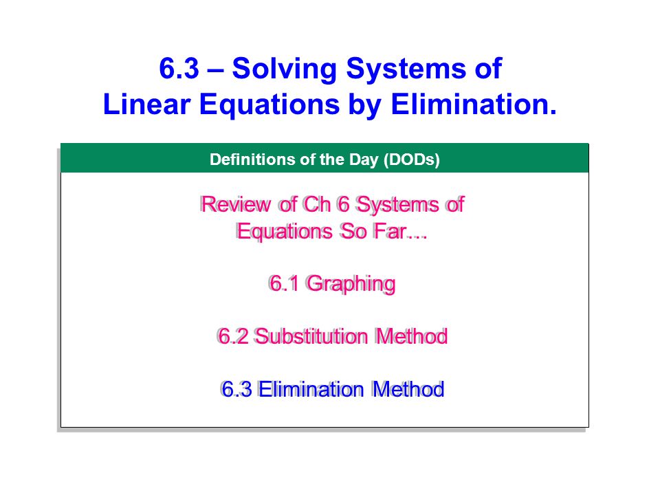 Solving Systems Of Equations Review Talkchannels 6 3 Solving Systems Of Linear Equations By Elimination