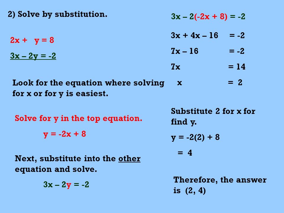 2) Solve by substitution.