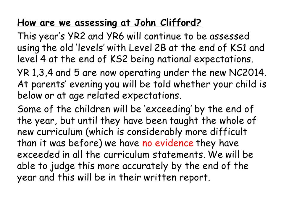How are we assessing at John Clifford.