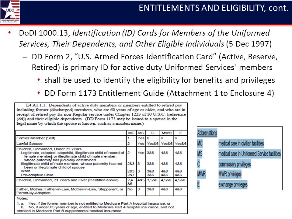 ubo laws and policies tma ubo program office contract support 20 aug dd form 1173 benefits