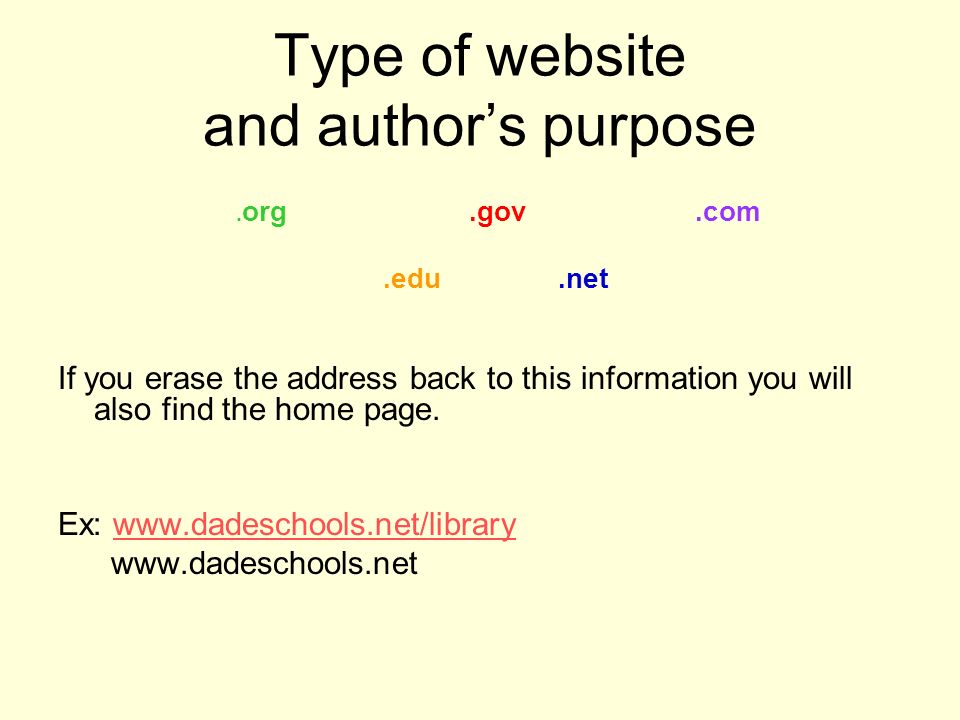Type of website and author’s purpose.