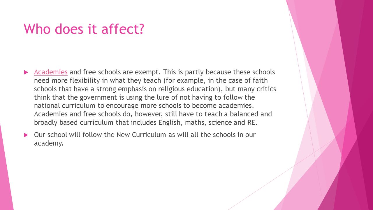 Who does it affect.  Academies and free schools are exempt.