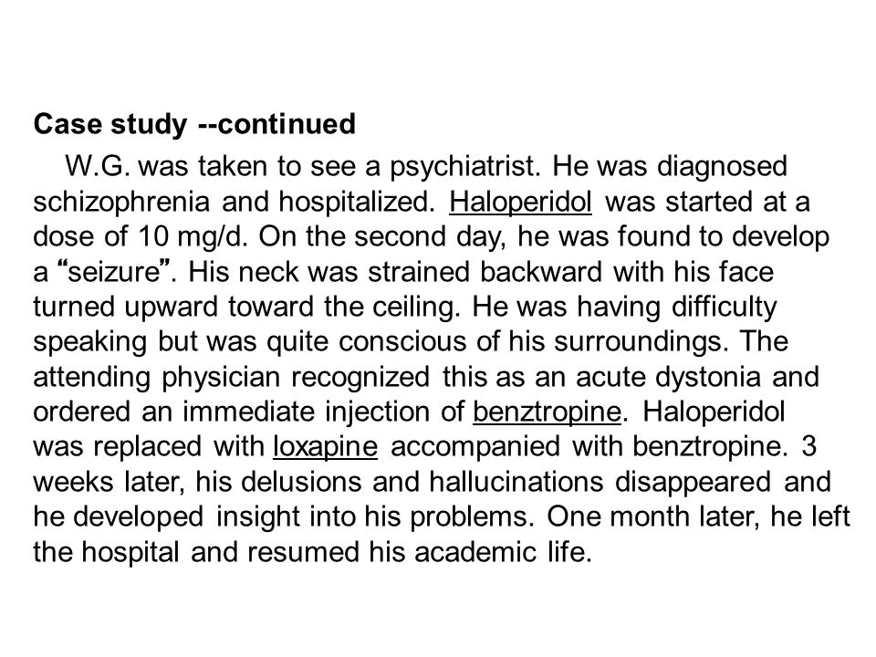 Sample case study for schizophrenia