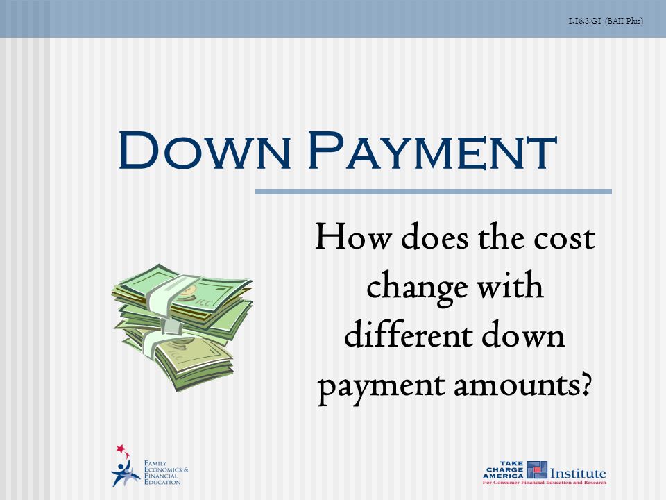 G1 (BAII Plus) Down Payment How does the cost change with different down payment amounts