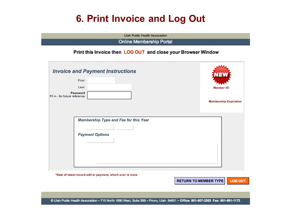 6. Print Invoice and Log Out