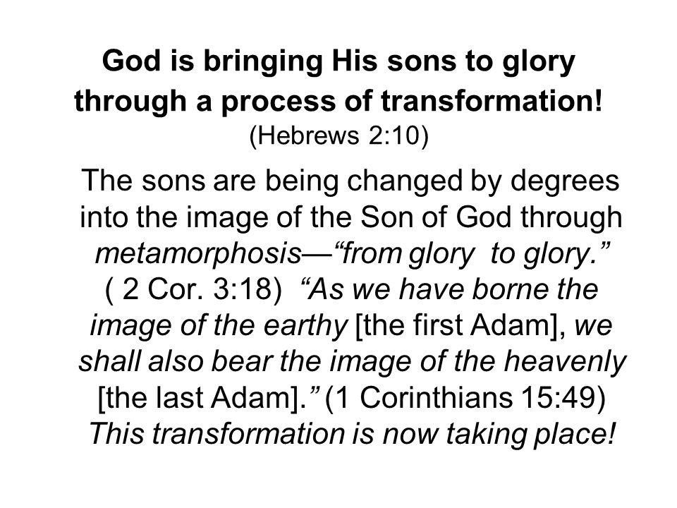 God is bringing His sons to glory through a process of transformation.