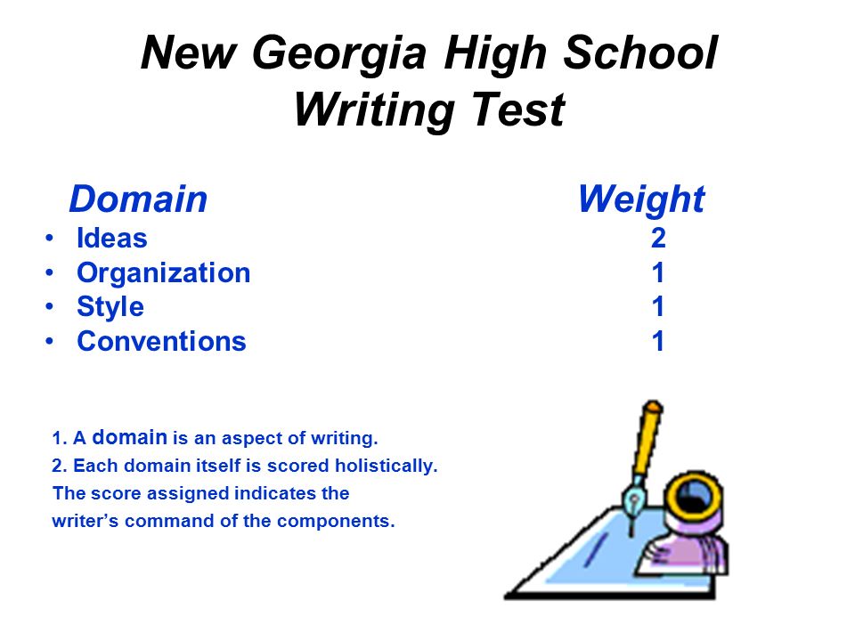 New Georgia High School Writing Test 1. A domain is an aspect of writing.