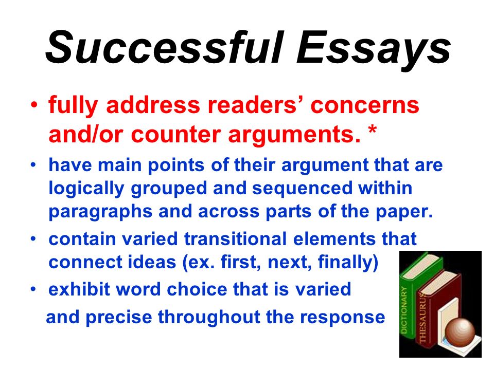 Successful Essays fully address readers’ concerns and/or counter arguments.