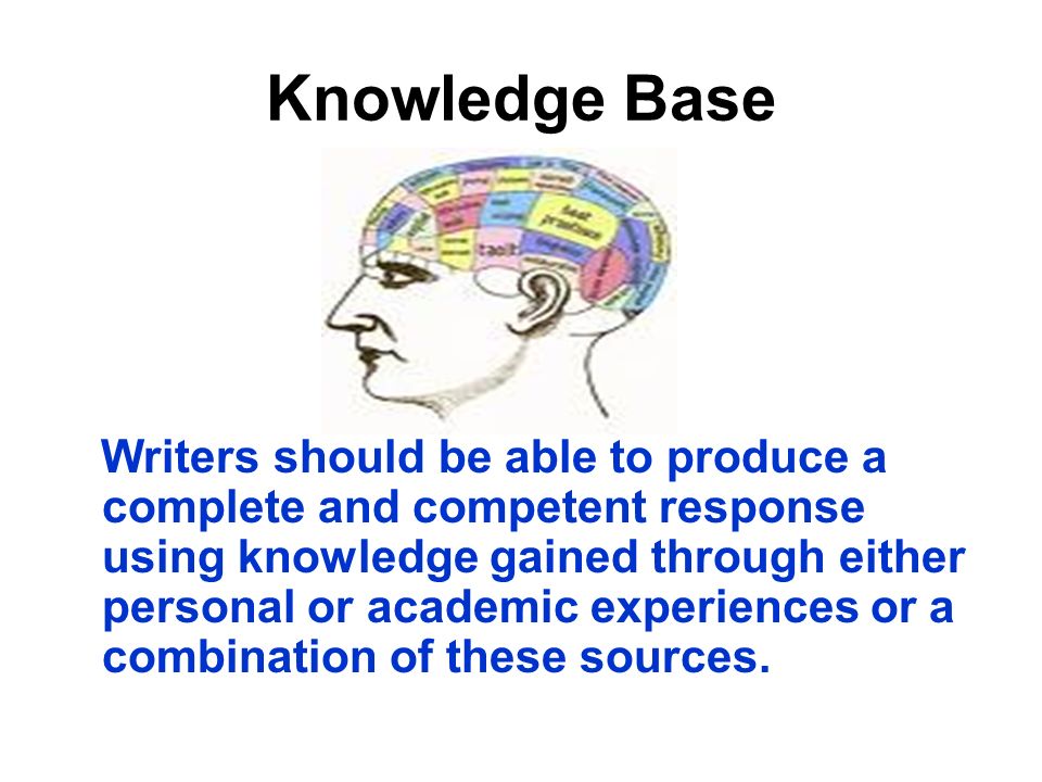 Knowledge Base Writers should be able to produce a complete and competent response using knowledge gained through either personal or academic experiences or a combination of these sources.