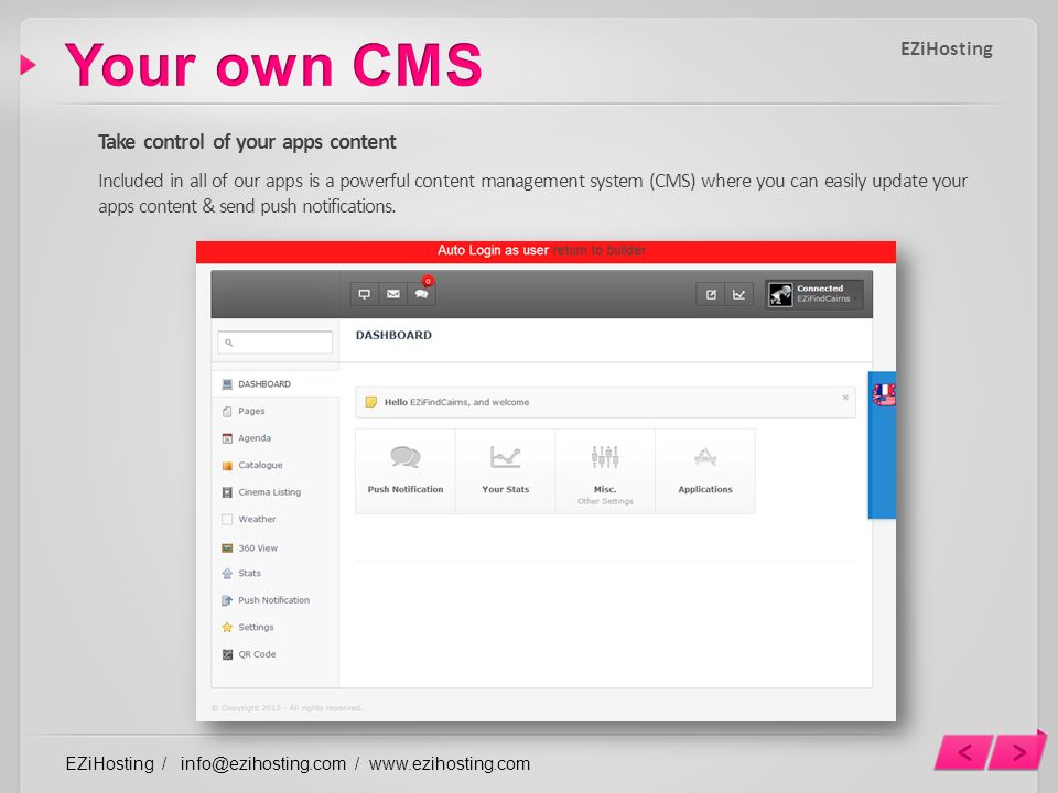Included in all of our apps is a powerful content management system (CMS) where you can easily update your apps content & send push notifications.