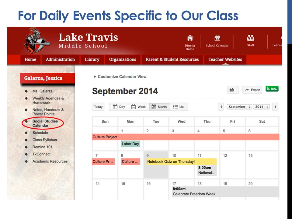 For Daily Events Specific to Our Class