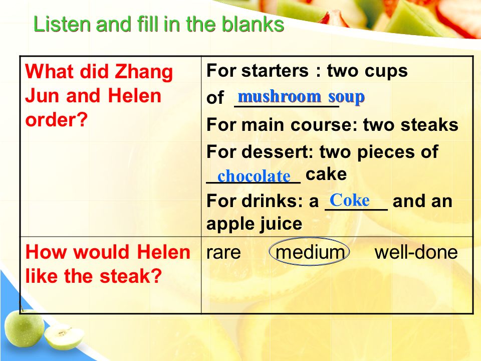 What did Zhang Jun and Helen order.