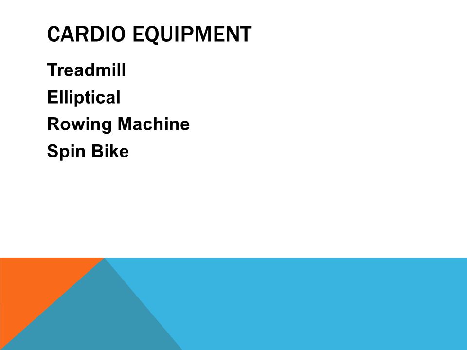 CARDIO EQUIPMENT Treadmill Elliptical Rowing Machine Spin Bike