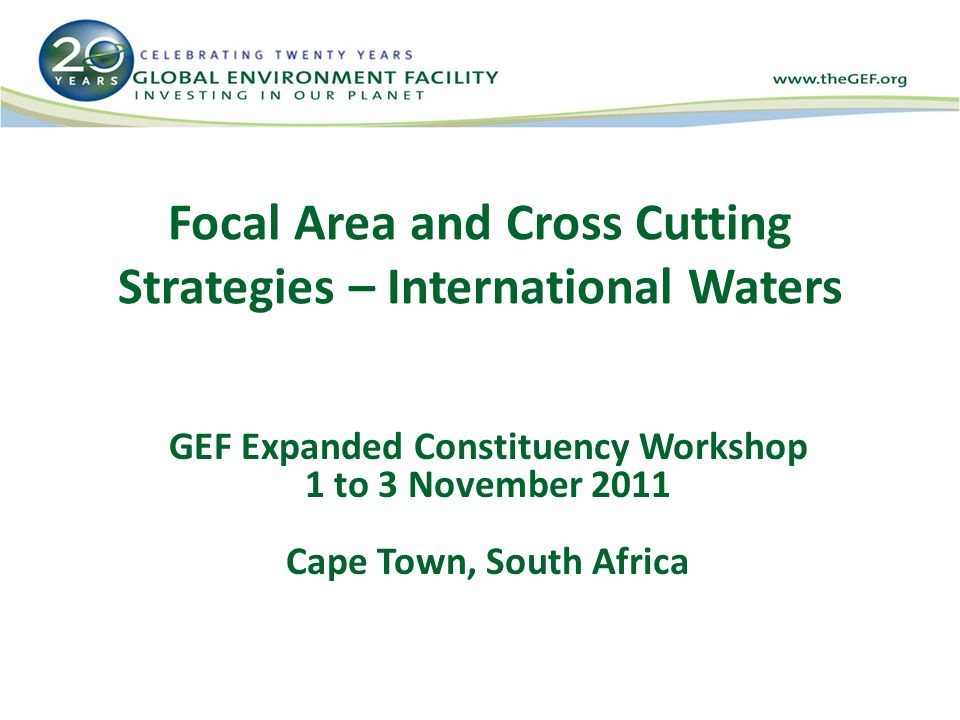 Focal Area and Cross Cutting Strategies – International Waters GEF Expanded Constituency Workshop 1 to 3 November 2011 Cape Town, South Africa