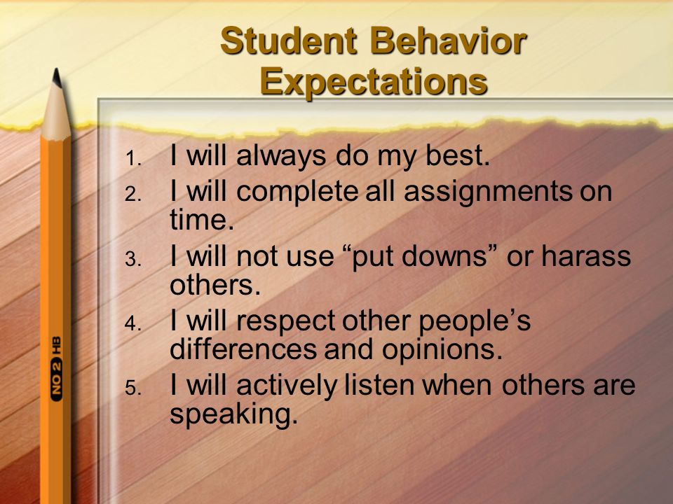 Student Behavior Expectations 1. I will always do my best.