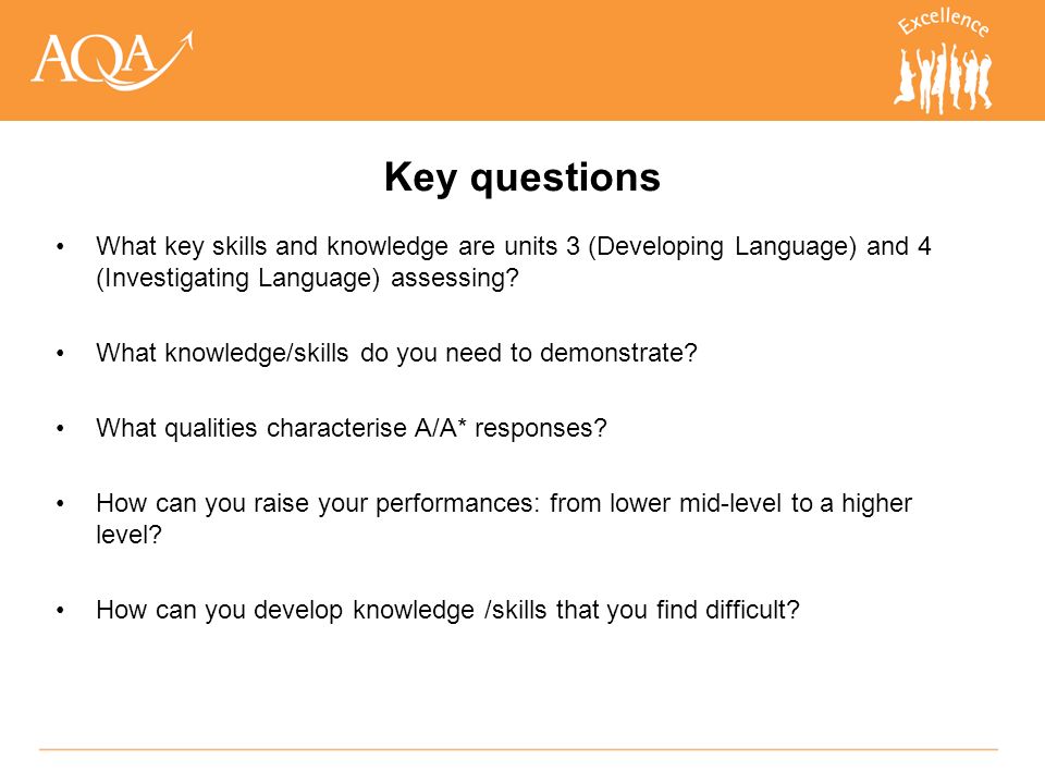 Key questions What key skills and knowledge are units 3 (Developing Language) and 4 (Investigating Language) assessing.