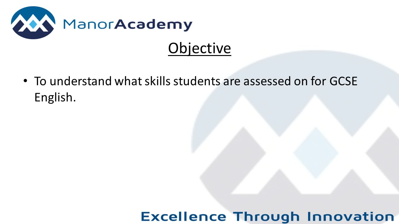 Objective To understand what skills students are assessed on for GCSE English.