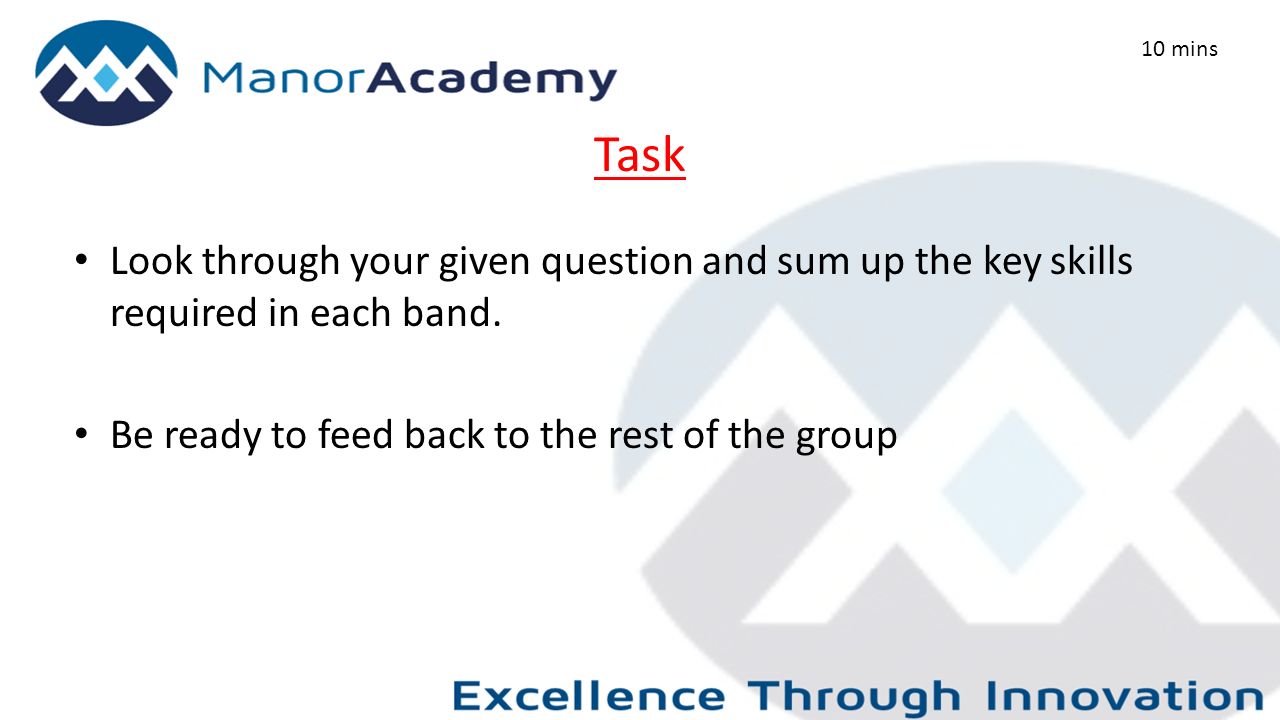 Task Look through your given question and sum up the key skills required in each band.