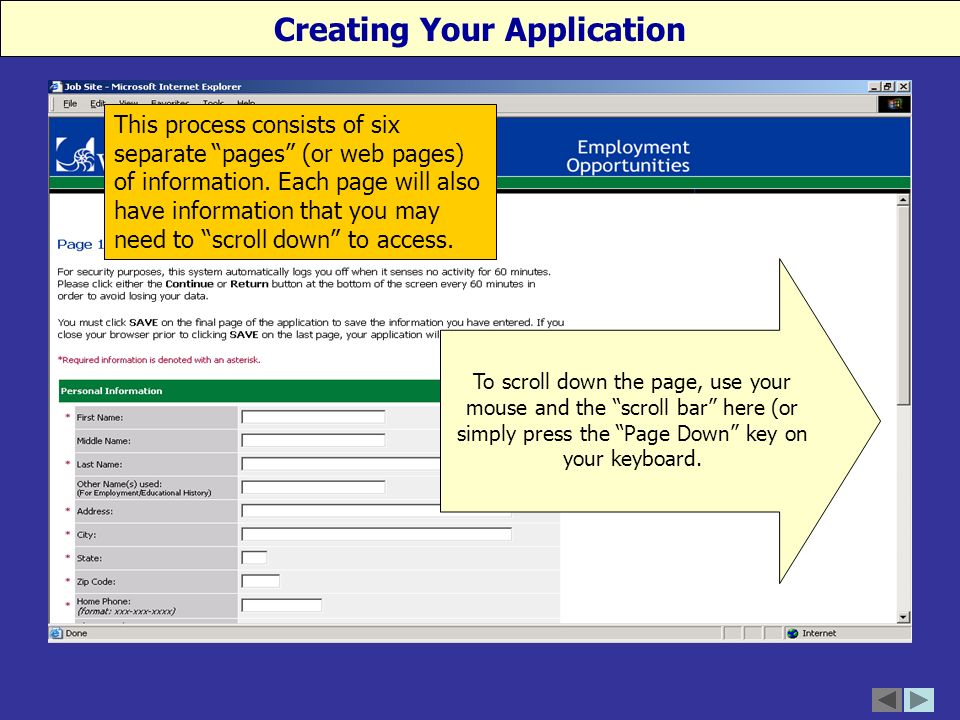 This process consists of six separate pages (or web pages) of information.