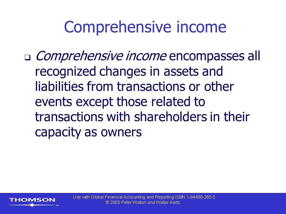 Comprehensive income  Comprehensive income encompasses all recognized changes in assets and liabilities from transactions or other events except those related to transactions with shareholders in their capacity as owners