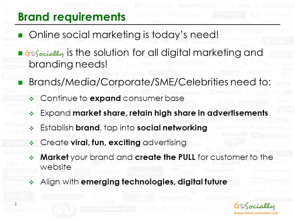 2 Brand requirements Online social marketing is today’s need.