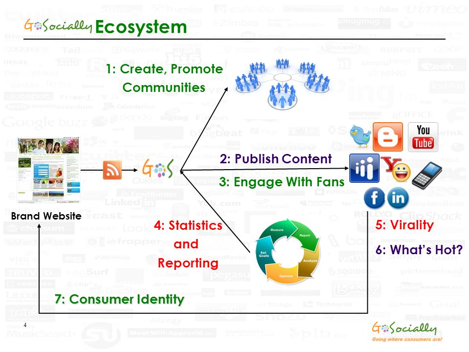 4 Ecosystem Brand Website 1: Create, Promote Communities 2: Publish Content 4: Statistics and Reporting 7: Consumer Identity 5: Virality 6: What’s Hot.