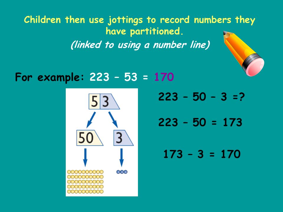 Children then use jottings to record numbers they have partitioned.
