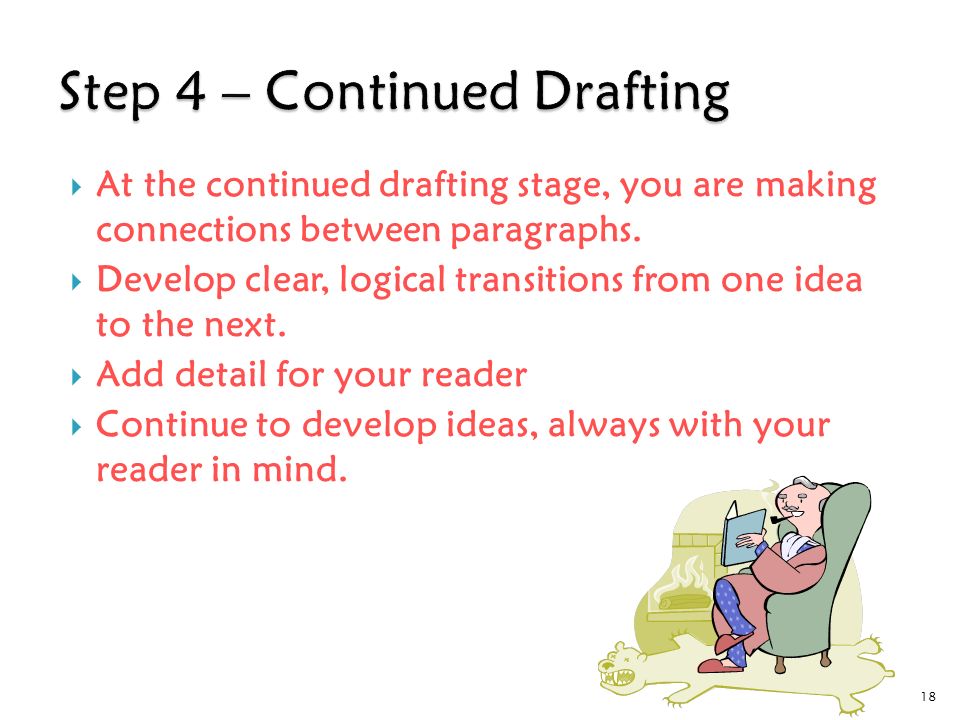  At the continued drafting stage, you are making connections between paragraphs.
