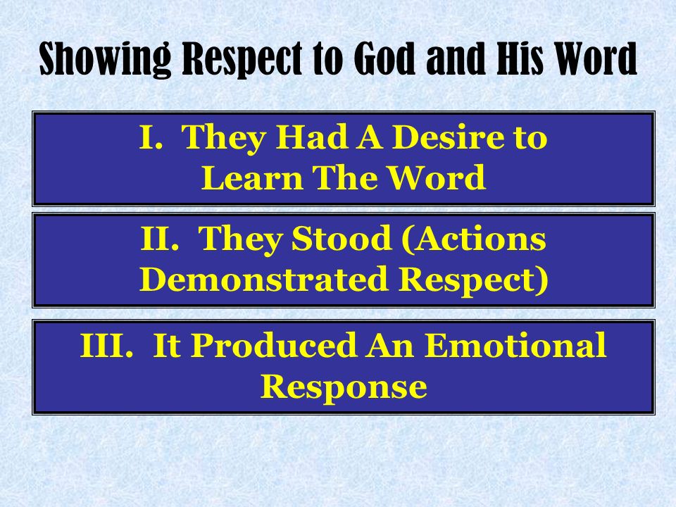 Showing Respect to God and His Word I. They Had A Desire to Learn The Word II.