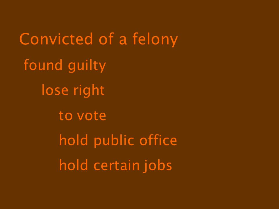 Convicted of a felony found guilty lose right to vote hold public office hold certain jobs