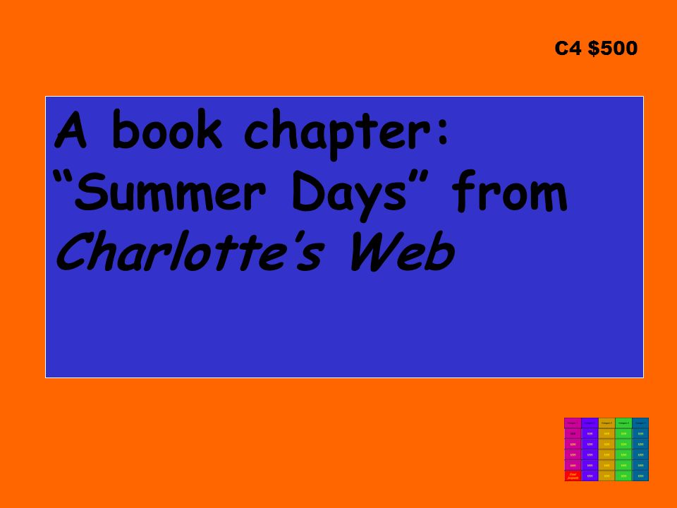 C4 $500 A book chapter: Summer Days from Charlotte’s Web