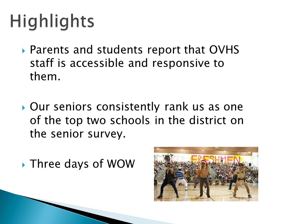  Parents and students report that OVHS staff is accessible and responsive to them.