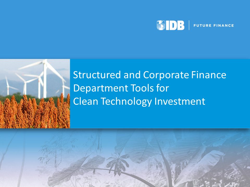 Structured and Corporate Finance Department Tools for Clean Technology Investment
