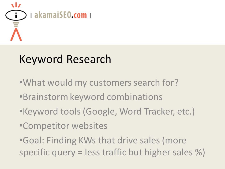 Keyword Research What would my customers search for.