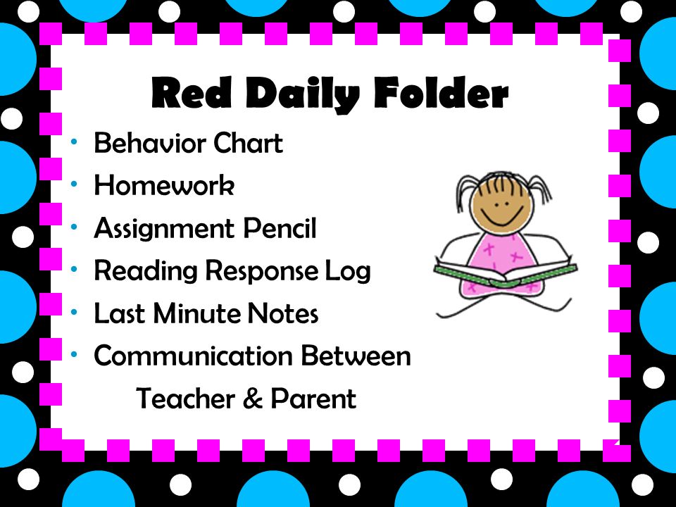 Behavior Chart Homework Assignment Pencil Reading Response Log Last Minute Notes Communication Between Teacher & Parent Red Daily Folder