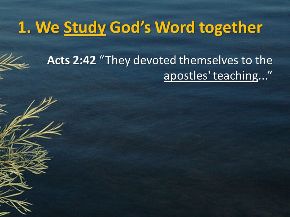 1. We Study God’s Word together Acts 2:42 They devoted themselves to the apostles teaching...