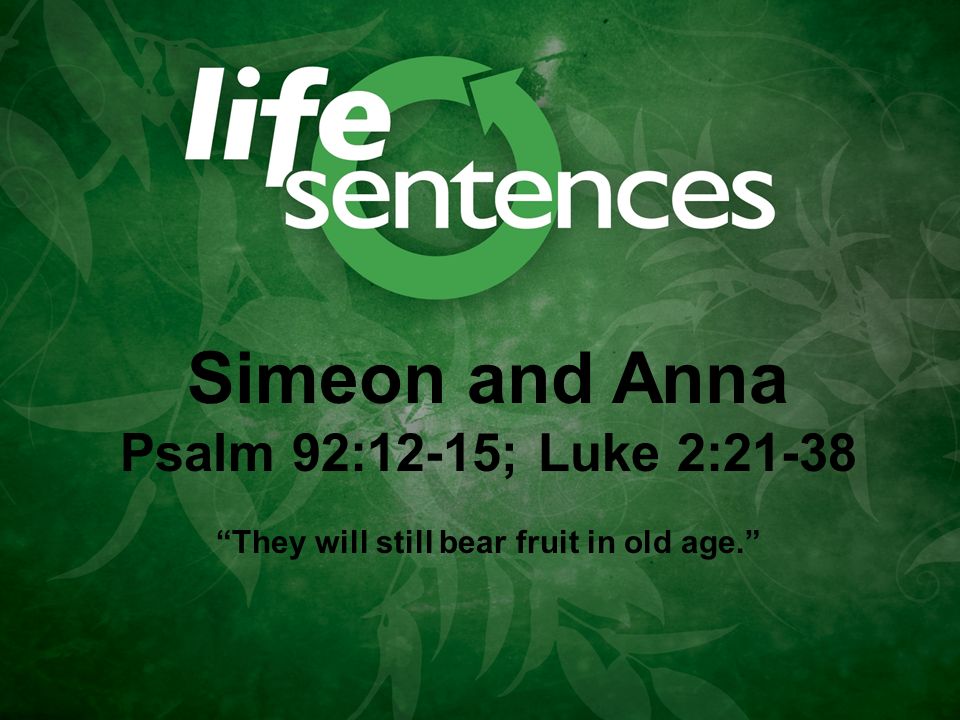 Simeon and Anna Psalm 92:12-15; Luke 2:21-38 They will still bear fruit in old age.