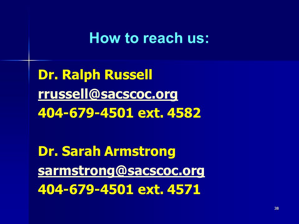 38 How to reach us: Dr. Ralph Russell ext.