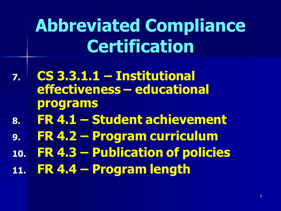 7 Abbreviated Compliance Certification 7.
