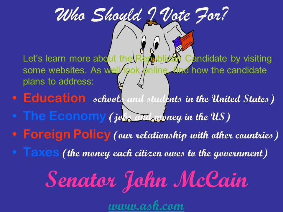 Who Should I Vote For. Let’s learn more about the Republican Candidate by visiting some websites.
