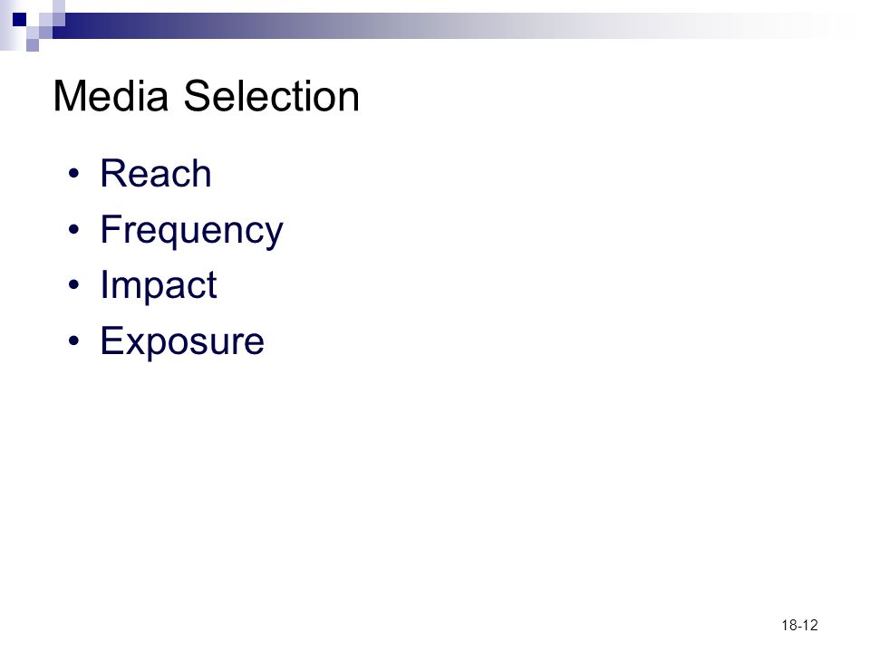 18-12 Media Selection Reach Frequency Impact Exposure