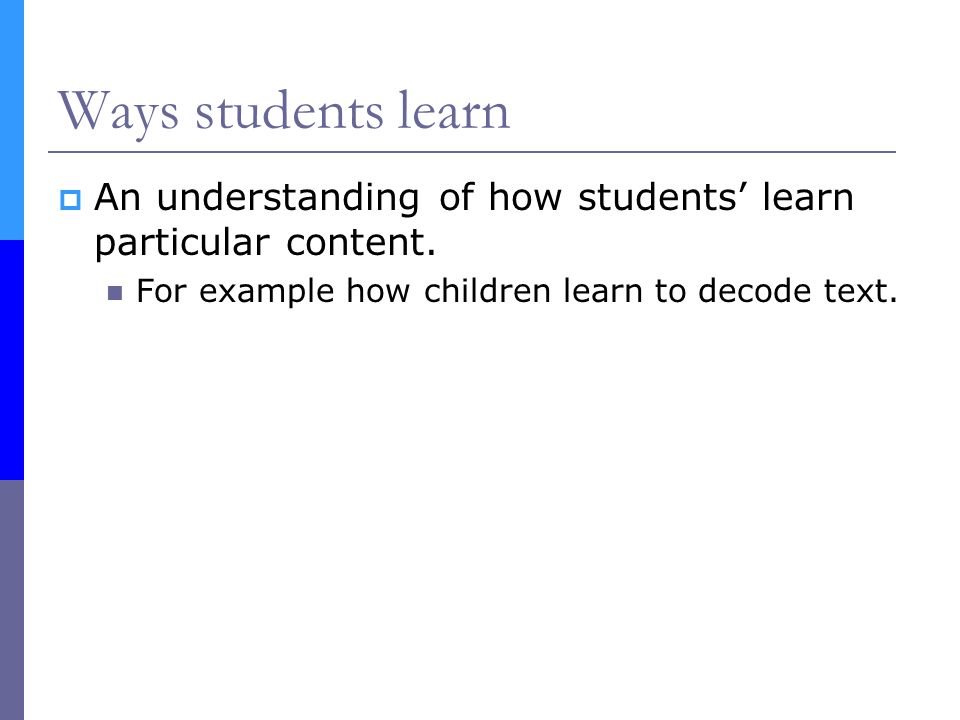 Ways students learn  An understanding of how students’ learn particular content.